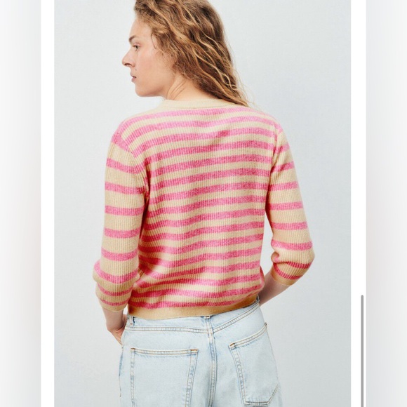 American Vintage Women's jumper Raxow Striped Knit in Pink and Cream - Picture 2 of 10